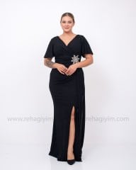 Beli Çiçek Motif Abiye Elbise | Siyah