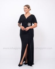 Beli Çiçek Motif Abiye Elbise | Siyah