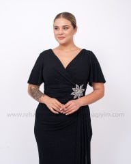 Beli Çiçek Motif Abiye Elbise | Siyah