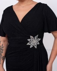 Beli Çiçek Motif Abiye Elbise | Siyah