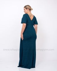 Beli Çiçek Motif Abiye Elbise | Yeşil