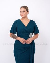 Beli Çiçek Motif Abiye Elbise | Yeşil