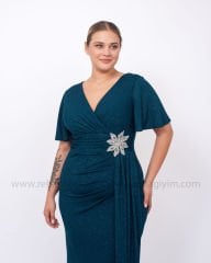 Beli Çiçek Motif Abiye Elbise | Yeşil